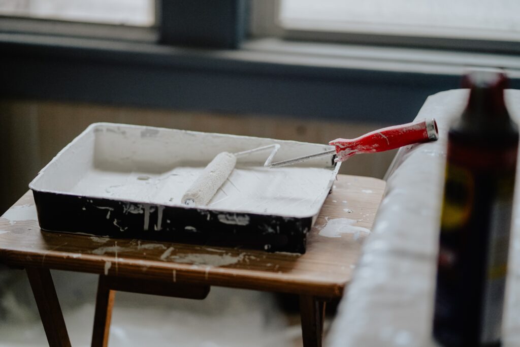 Paint roller in paint