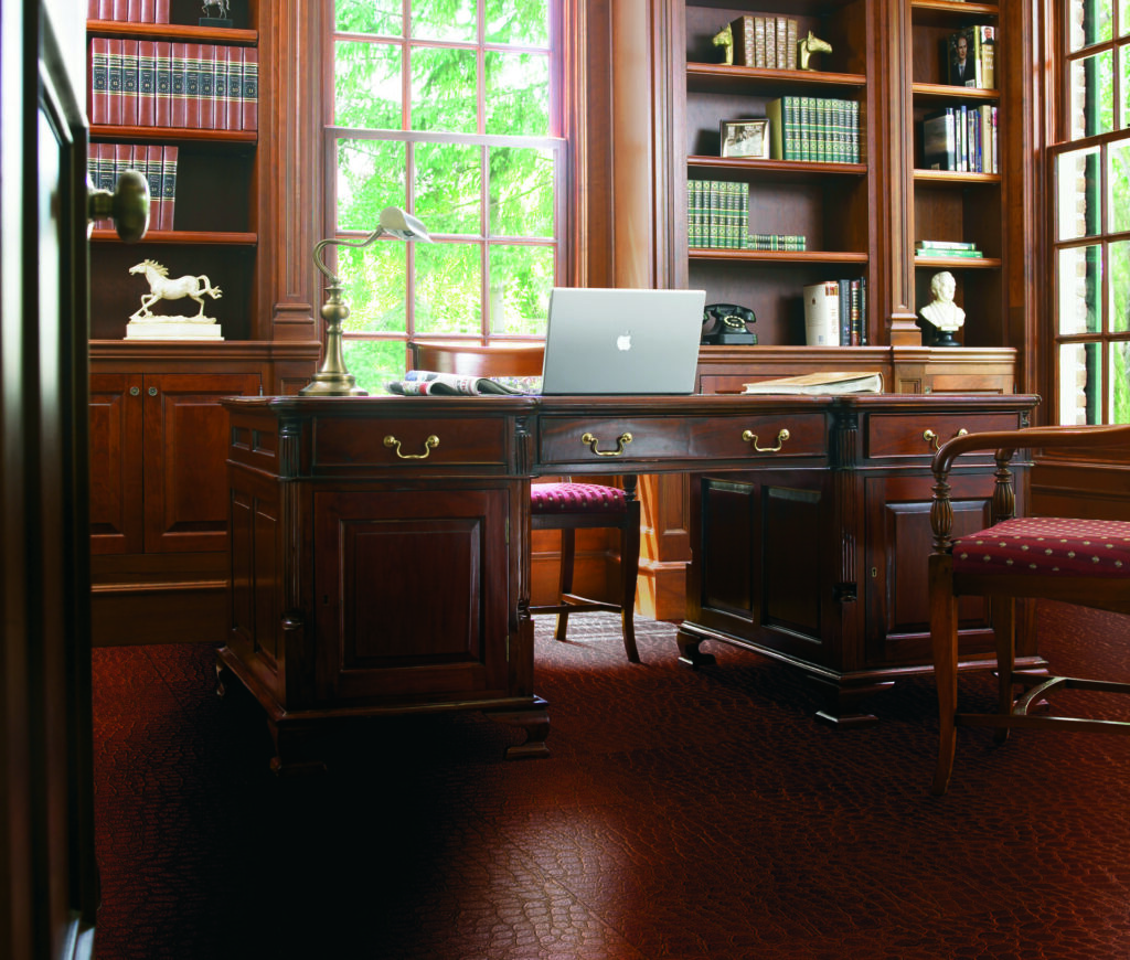 Home office with TORLYS Smart Floors Leather Tile in Modena Wine