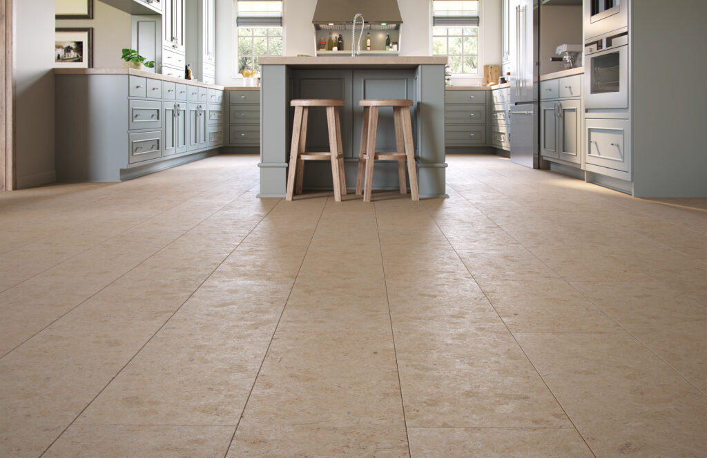 Kitchen with Cork Florence Premier flors in Vintage Sand Stone