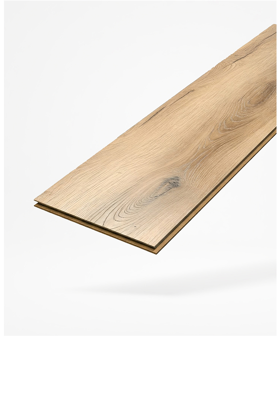 A single light wood laminate flooring plank with a natural wood grain pattern, shown against a white background.