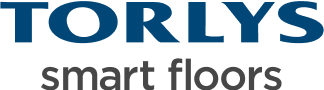 Torlys logo featuring the word TORLYS in large blue letters above the phrase "smart floors" in smaller gray letters, showcasing their commitment to innovative smart floors.