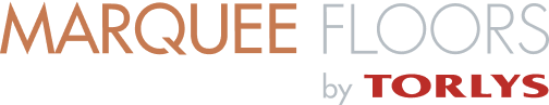 Logo features Marquee Floors by TORLYS in bold letters; MARQUEE is orange, FLOORS is gray, and by TORLYS appears in smaller red text.