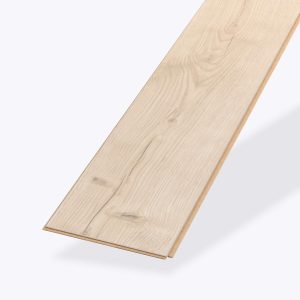A single Hawthorne Oak light wood laminate flooring plank with a natural grain pattern, displayed against a plain white background.