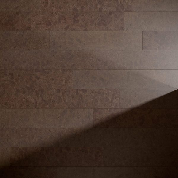 Vintage Shoreline flooring features wide brown wooden planks with subtle grain patterns. A diagonal beam of light in the lower right corner highlights the contrast between illuminated and shadowed areas.