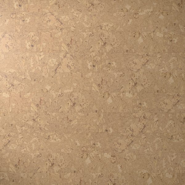 A close-up of the Burl Natural corkboard surface highlights its light brown hue, natural speckles, and irregular patterns that showcase the cork's unique color and texture variations.