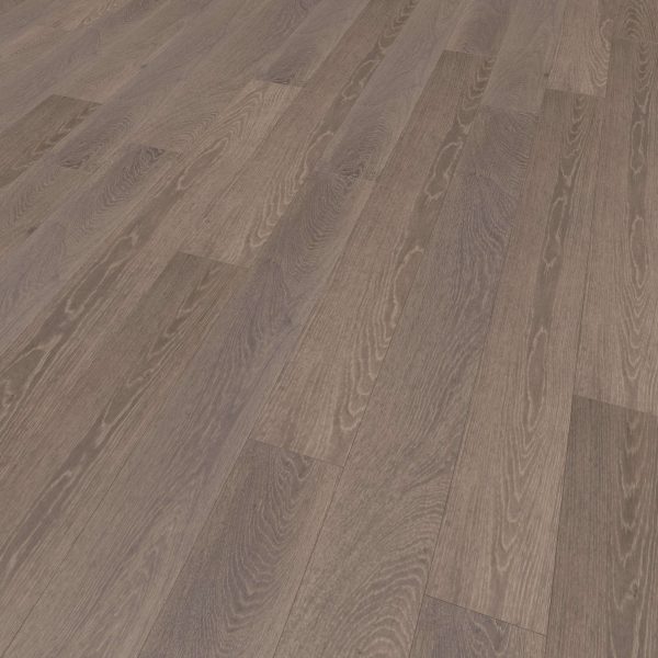 Close-up view of Otter Oak* flooring with wide planks, featuring a textured grain in brown and gray tones. The boards are arranged straight and parallel.
