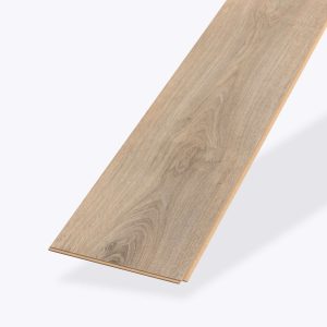 A single Branson Oak* light brown wood-look laminate flooring plank is shown on a white background, featuring subtle wood grain patterns and beveled edges.