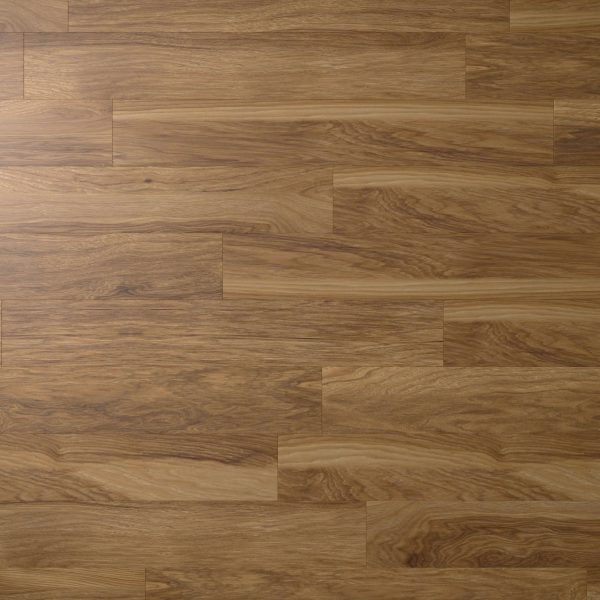 A close-up view of Johnson* light brown hardwood flooring showcases a natural grain pattern, smooth glossy finish, and planks arranged horizontally.