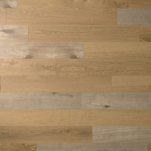 A close-up view of the Bow wooden floor, featuring planks in varying shades of light brown and beige arranged in a staggered pattern.