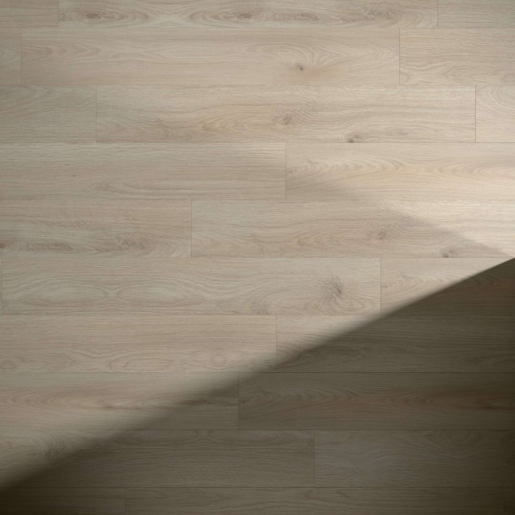 O'Hara light-colored wooden floorboards feature a natural grain pattern, partially covered by a diagonal shadow stretching from the lower right corner to the center of the image.