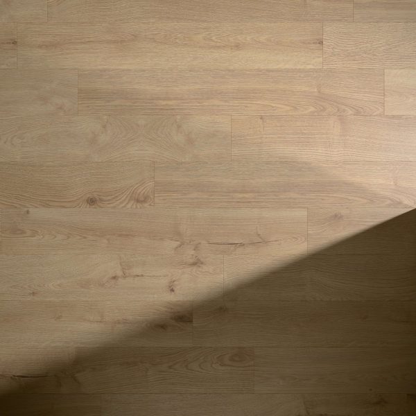 Cavell features light wooden planks with natural grain patterns and a staggered layout, adding texture. A diagonal shadow crosses the lower right corner, partially covering the surface.