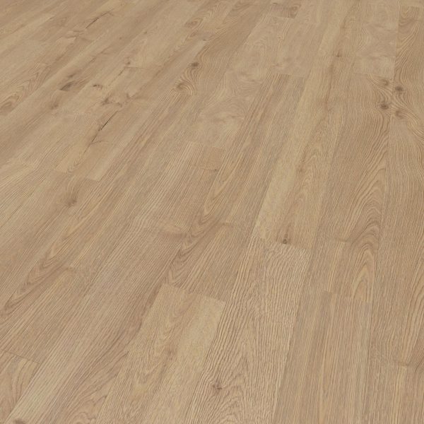 A close-up view of Cavell, a light oak wood floor with natural grain patterns and a smooth, clean finish. The floorboards are arranged in a staggered pattern.