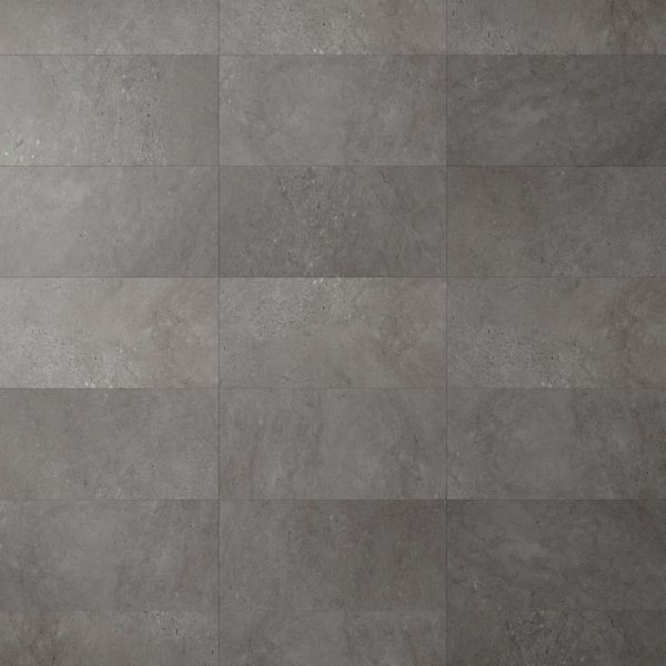 A close-up of Cambridge tiles showcases their slightly textured gray surface. The rectangular tiles are laid in a staggered pattern, highlighting varied gray tones for a modern look.
