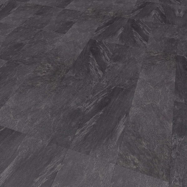 Anthracite floor tiles in dark gray feature a textured surface with natural stone-like variations and subtle streaks, arranged in a staggered pattern.