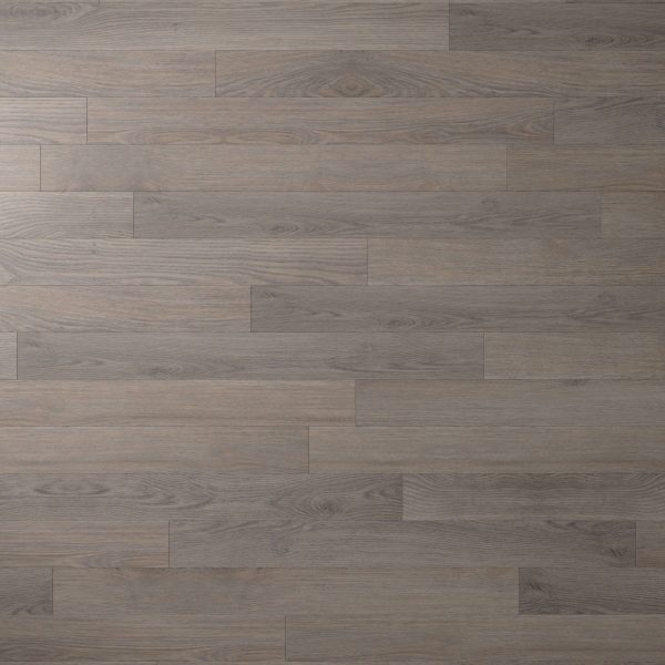 A close-up view of Sandy Ridge shows staggered wooden planks in varying gray tones, with visible wood grain patterns and a smooth, matte finish.