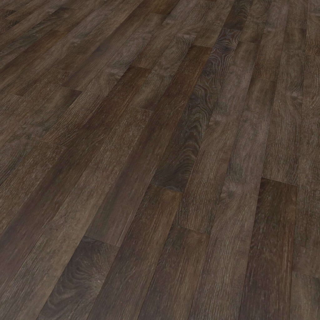 Blackrock dark wood laminate flooring features a rich grain pattern and wide planks in a staggered, parallel layout, offering a warm, modern look.