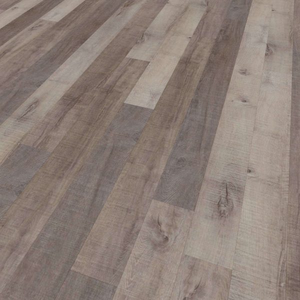 Seabright* features wide wooden planks in mixed brown and gray tones, showcasing natural grain and knots for a rustic, textured look.