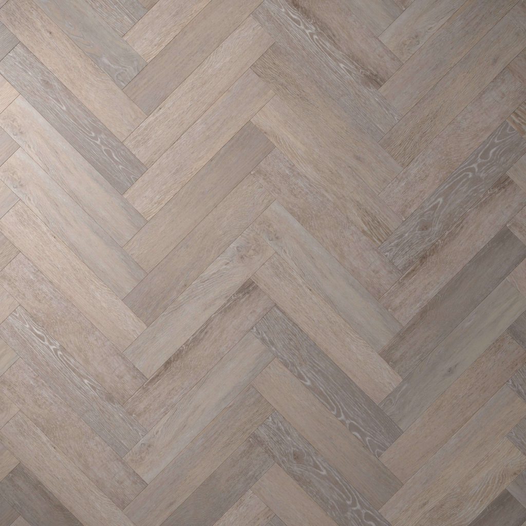 Beach House* features a light brown wooden floor in a herringbone pattern, highlighting natural wood grain and subtle color variations for added texture.