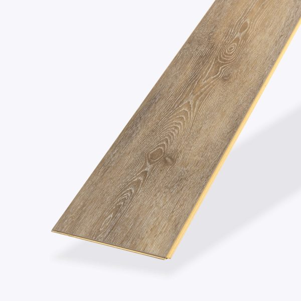 A single plank of Harrington* light brown wood-look flooring with realistic wood grain, displayed at an angle against a plain white background.