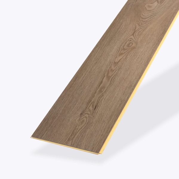 A single plank of Spanish Point* laminate flooring featuring a natural brown finish and visible wood grain texture, displayed against a plain light background.
