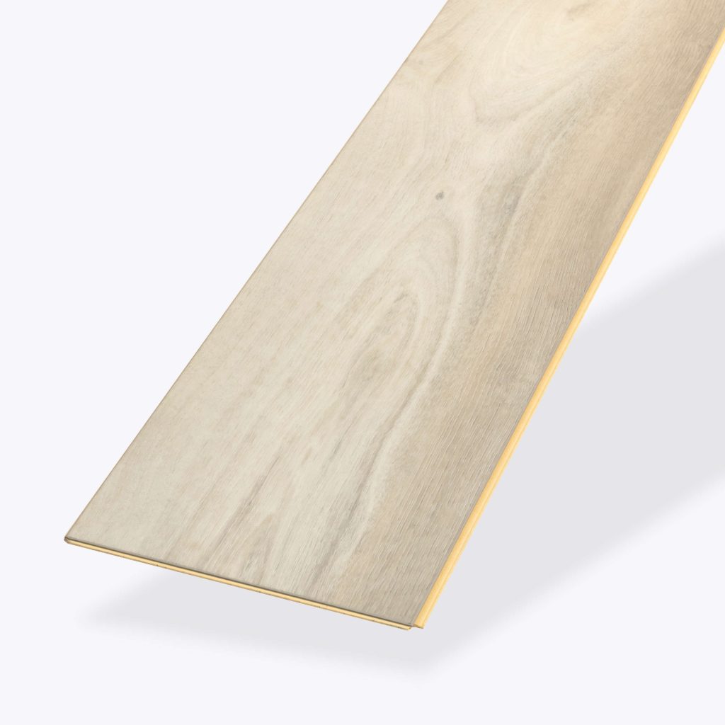 A single plank of Atherton* light wood flooring with a natural grain pattern is displayed against a plain, light background.