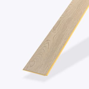 A single Wentworth* light wood laminate flooring plank featuring a natural wood grain pattern and yellow edges, displayed on a white background.