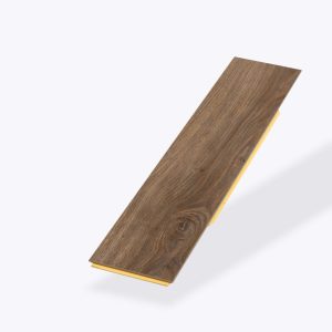 A single rectangular piece of Sandy Ridge brown wood-look laminate flooring with visible grain texture, displayed on a light background.