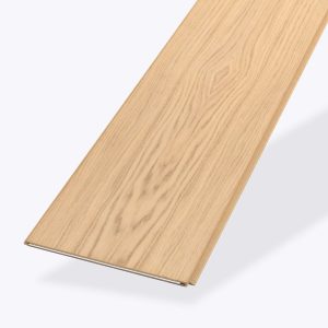 A single White Oak Natural R&Q light wood laminate flooring plank with a natural oak grain pattern is displayed diagonally against a plain white background.