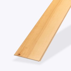 A single Maple Natural* plank with a smooth surface, natural wood grain, and a small knot near one edge, is slightly angled against a plain white background.