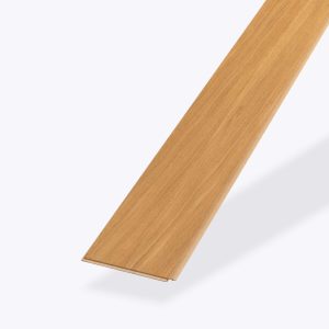 A single, narrow strip of Red Oak Natural wood-look laminate flooring is shown against a plain white background.