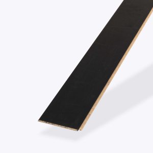 A close-up of the Cityscape Oak, a long, narrow black wooden board with a beveled edge, shown against a light background.