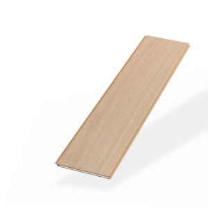 An Everglade Oak* (Left) laminate flooring plank is displayed on a white background, highlighting its smooth texture and rectangular shape.