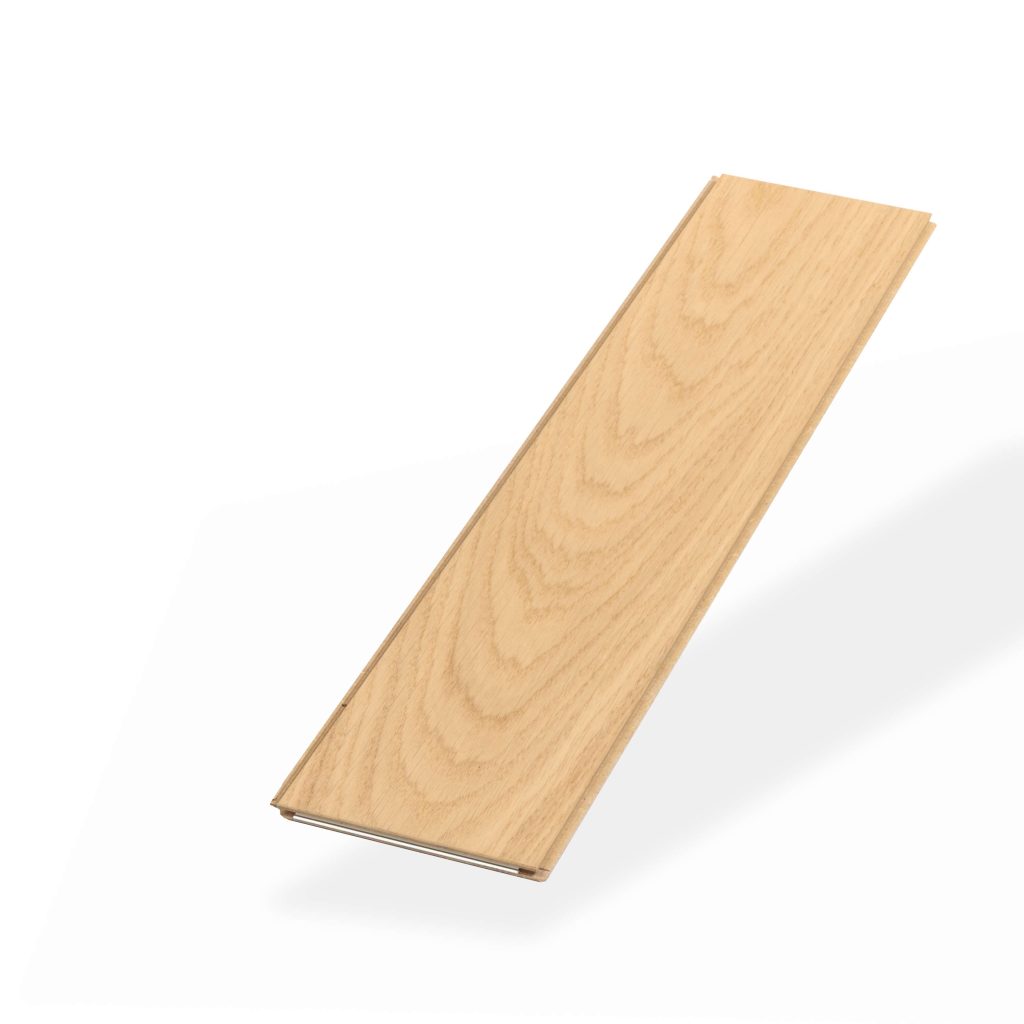 A single rectangular piece of Coastal Oak* (Left) light wood laminate flooring with a natural wood grain pattern, displayed on a white background.