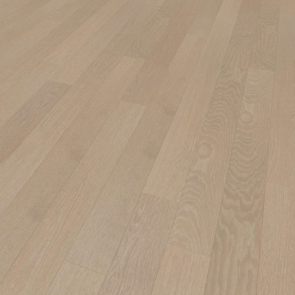 Basin Oak* features light-colored wood planks with a smooth finish and visible grain patterns. The planks are laid side by side for a seamless, clean look.