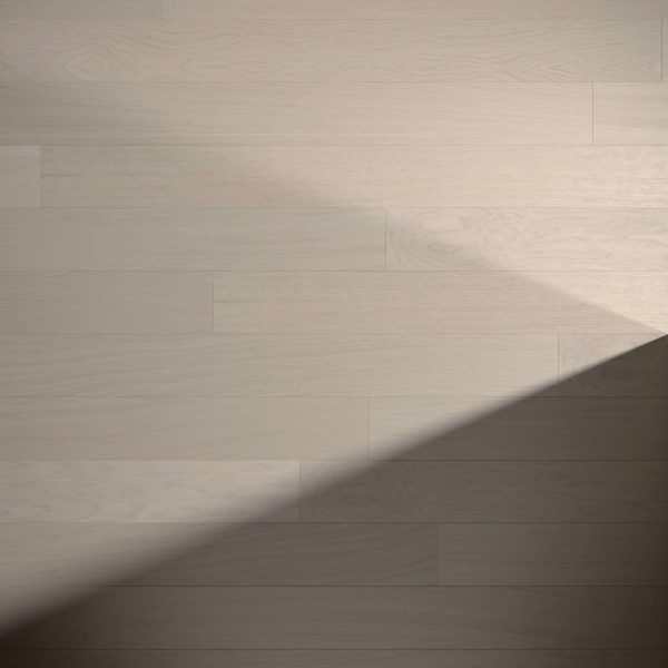 Everglade Oak* wooden floor with visible grain patterns, partially covered by a diagonal shadow from the lower left to upper right, highlighting the contrast between light and dark areas.