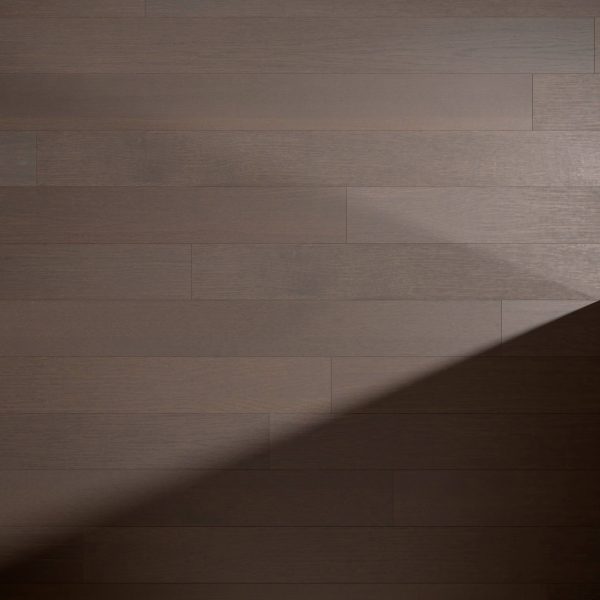 Bramble Oak* features smooth, rich brown wooden planks arranged horizontally. A diagonal shadow across the right side highlights the contrast between illuminated and shaded areas on the floor.