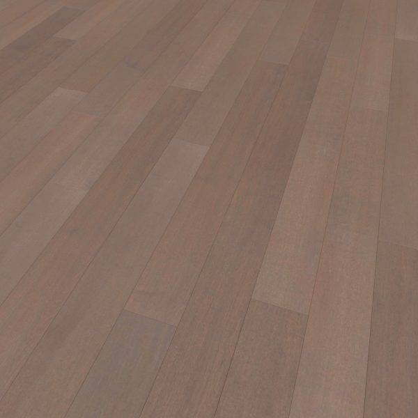 A close-up view of Maple Arabica* flooring, featuring reddish-brown planks laid parallel, highlighting natural grain and subtle color variations.