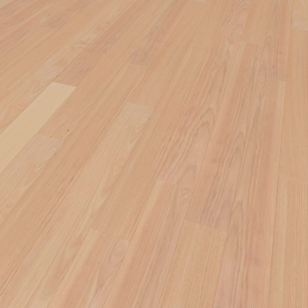 Hickory Natural* features light brown wood flooring with a smooth, polished finish and distinct grain patterns. The evenly arranged planks provide a seamless, clean look throughout the space.