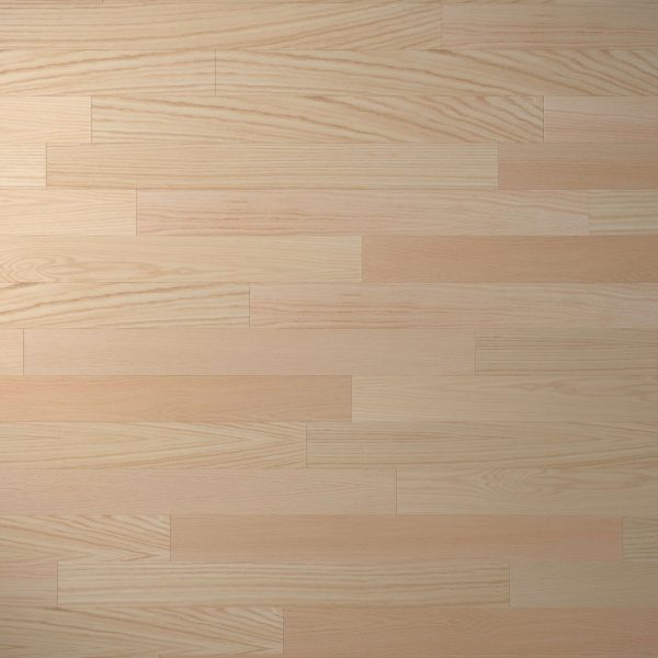 Red Oak Natural features long, light-colored planks with visible grain patterns and subtle shade variations, arranged in a staggered layout for an elegant look.