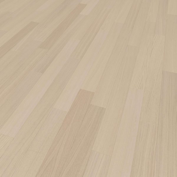 White Oak Natural* flooring features light wood tones with a smooth, matte finish and natural grain. Planks are laid in a staggered pattern, providing texture and warmth to any space.