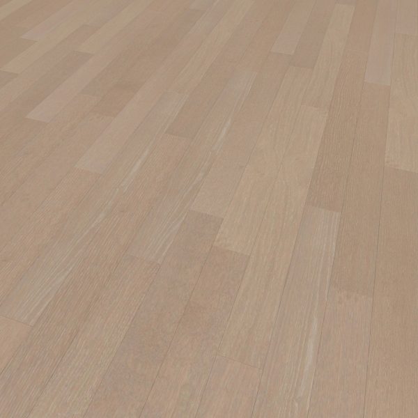 Kamee Oak* features light-colored wooden planks with a smooth finish and distinct grain patterns, arranged side by side for a uniform, clean look. The space is empty, highlighting the flooring’s natural beauty.