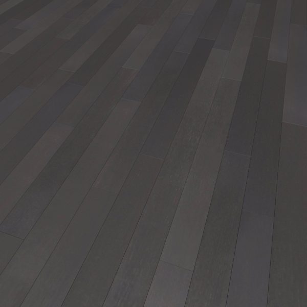Cityscape Oak floorboards arranged diagonally showcase rich deep brown and black shades, with a smooth, polished surface and visible natural wood grain texture.