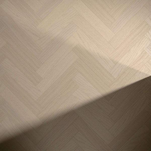 Coastal Oak* (Right) herringbone patterned wooden floor with a diagonal shadow cast across the lower right side.