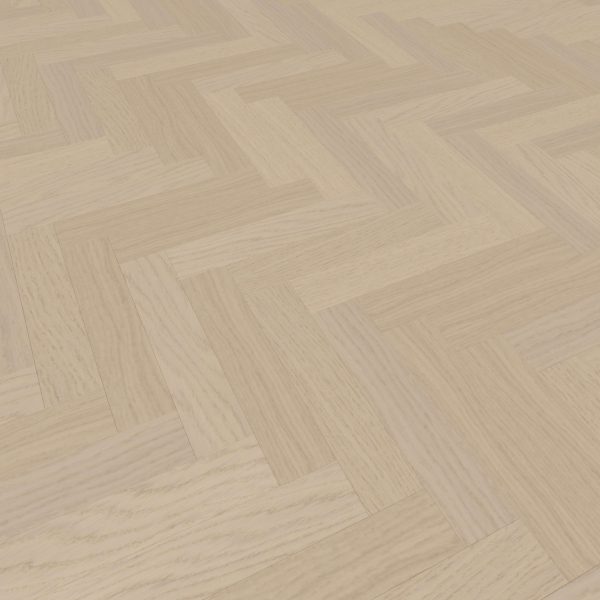 Coastal Oak* (Right) features a light-colored wood floor with a herringbone pattern, showcasing subtle natural grain and gentle tonal variations.