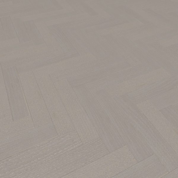 Castle Rock Oak* (Right) features a light-toned herringbone pattern with natural wood grain and a smooth matte finish, shown from an angled view to highlight its repeating geometric design.