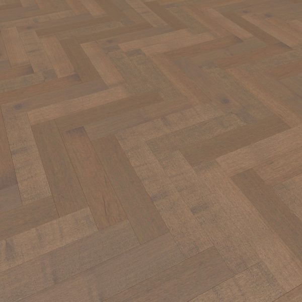 A close-up view of the Maple Arabica* (Right) wooden floor features a herringbone pattern with warm brown tones and natural wood grain texture.