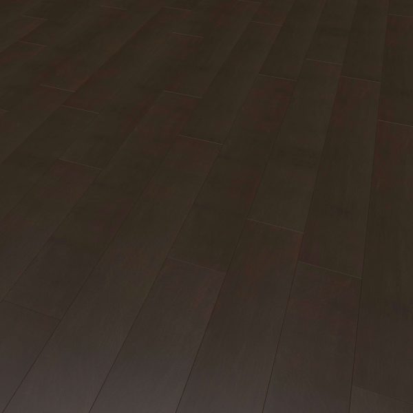 Genova Chocolate features long, dark brown planks with a subtle grain and matte finish, arranged in a staggered pattern for a sleek, modern look.