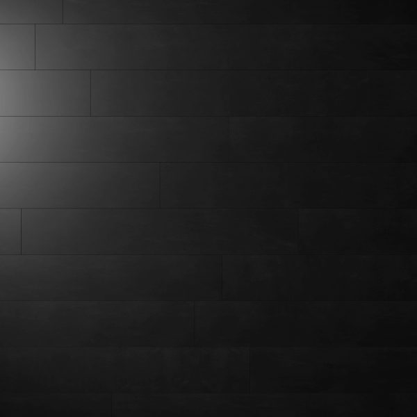 Genova Black wooden wall panels with a matte finish are arranged horizontally. Soft lighting in the upper left creates a subtle gradient, while the rest of the Genova Black surface stays uniformly dark.