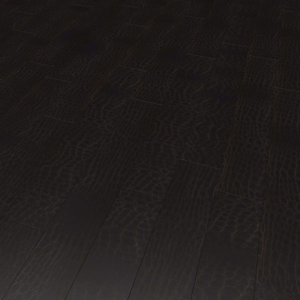 Modena Brown features dark wooden floorboards with a subtle wavy pattern of light reflections, giving the surface a textured and slightly glossy look.