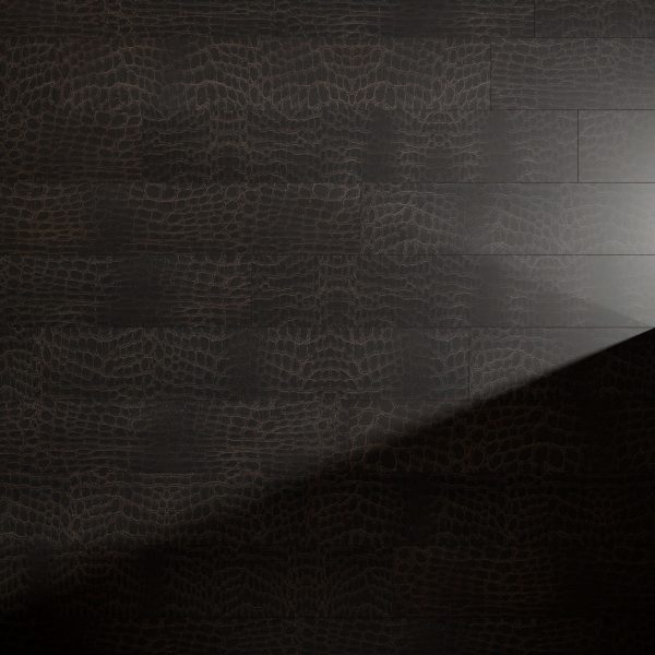 Modena Wine features a textured dark brown surface with a subtle, reptile-like pattern, highlighted by a diagonal beam of light from the right for striking contrast between illumination and shadow.
